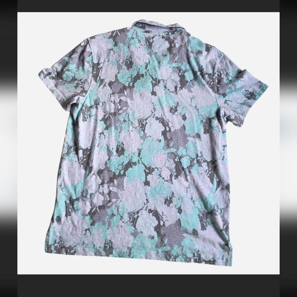 Sun + Stone Men's Polo Shirt in Gray and Green Floral - Picture 3 of 3